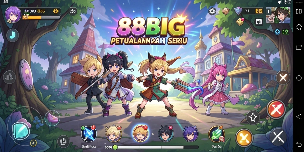 Tangkapan layar gameplay 88BIG menampilkan aksi seru karakter anime.