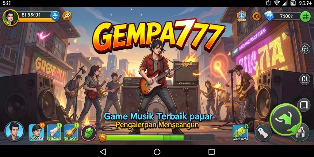 Gameplay GEMPA777 yang penuh warna dan interaktif dengan musik.