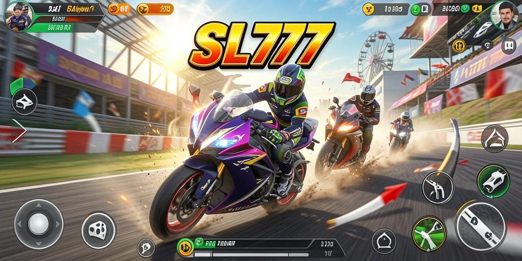 Tangkapan layar SL777 dengan aksi balapan motor yang mendebarkan.
