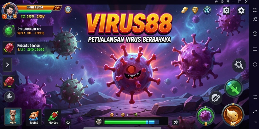 Screenshot menampilkan gameplay seru dari VIRUS88 dengan visual yang menarik.
